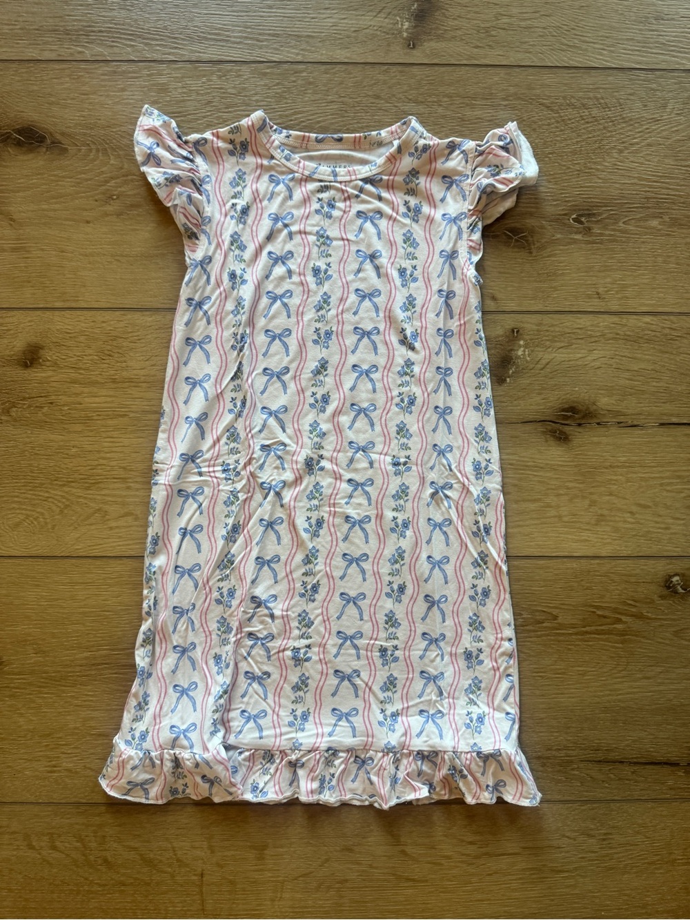 Girls' Light Pink Bow-Print Ruffle Nightgown